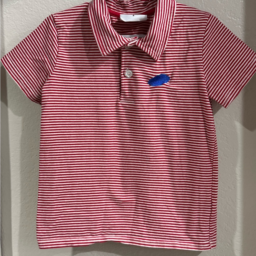 Jelly Beans Red and White Striped Kids Polo with blue football
